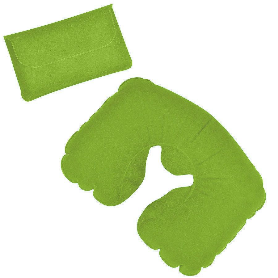 Подушка надувная дорожная в футляре; ярко-зеленый; 43,5х27,5 см; твил; шелкография