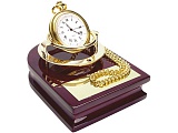 Часы Магистр на деревянной подставке с цепочкой для ношения в кармане, золотистый/красное дерево